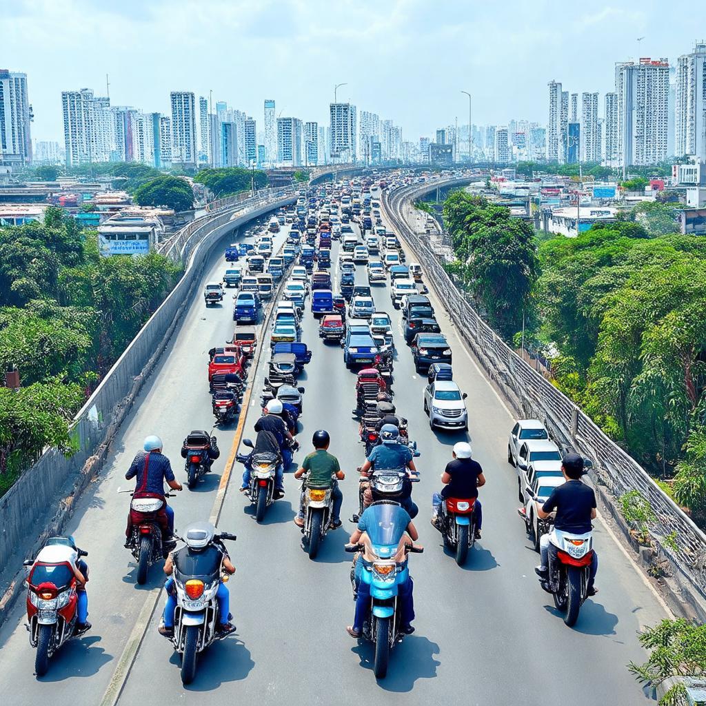 Hinh anh giao thong tai Cầu Bến Cát Quận 12 vao gio cao diem